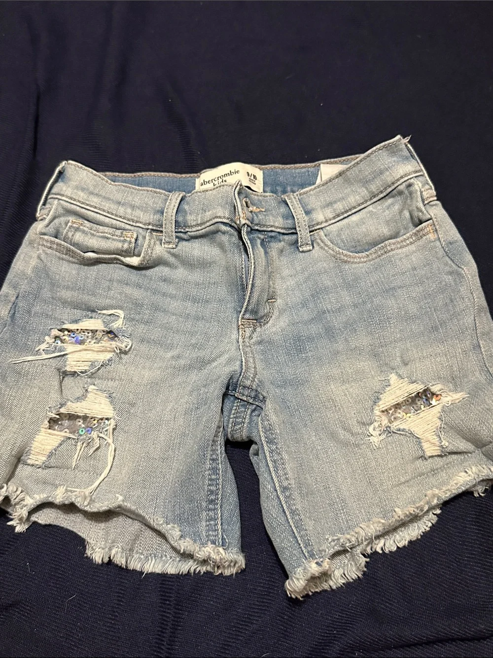 Abercrombie & Fitch Light Blue Distressed Sequin Denim Shorts